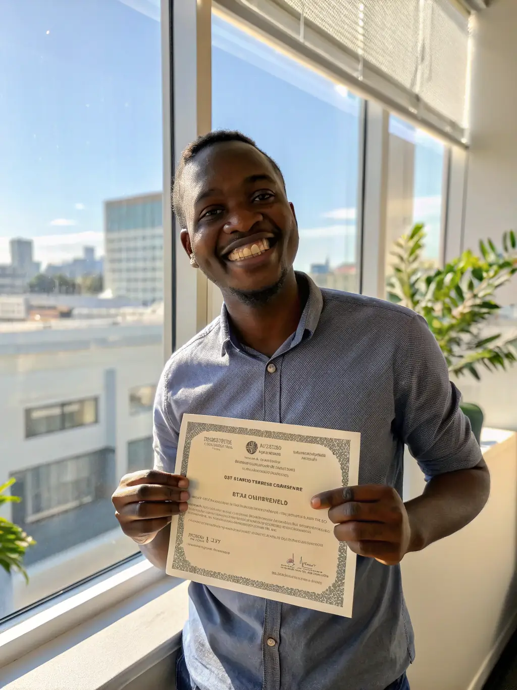 A person holding a certificate of citizenship with a waving flag in the background, symbolizing the final step of immigration.