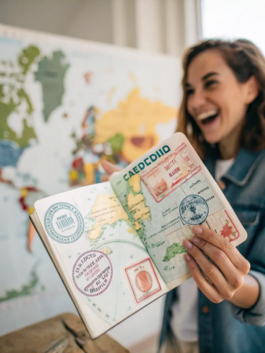 A close-up of a passport with various visa stamps, highlighting the global mobility facilitated by immigration services.